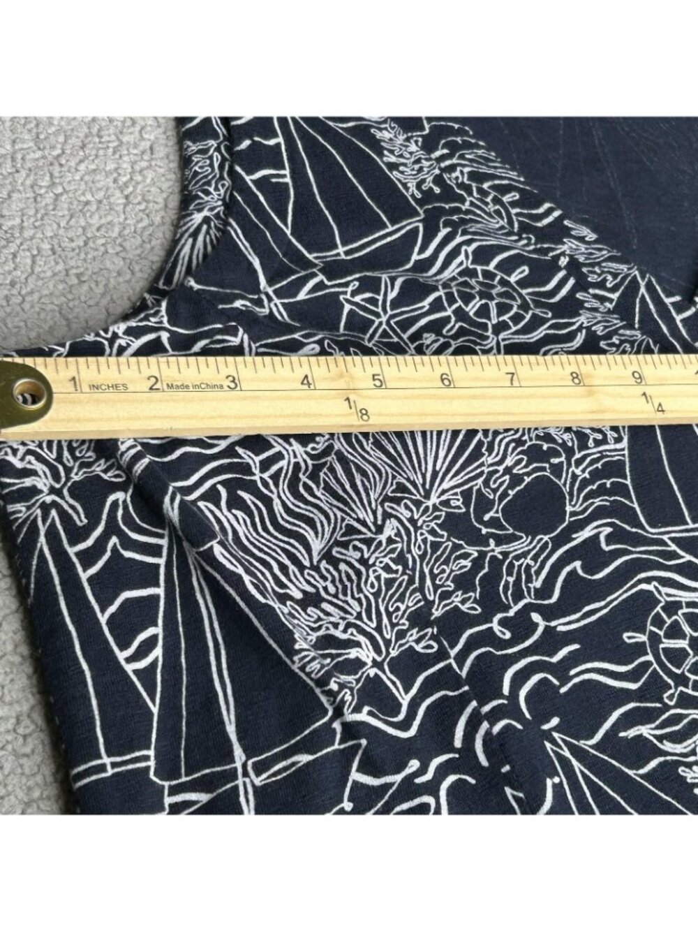 J Jill Dress Womens Large Blue Sailboat Print Sleeveless V Neck Tank Shift Knit - Picture 8 of 12